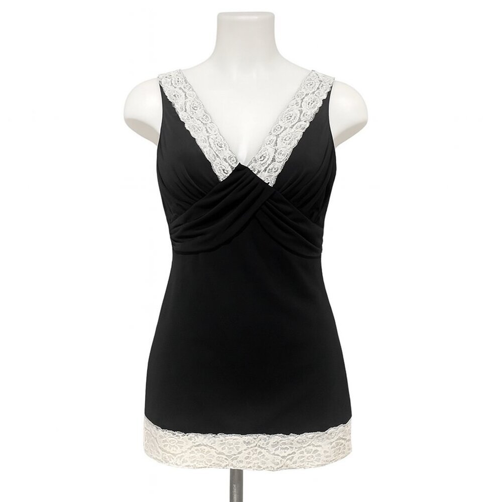 New Directions 90s Y2K Tank Top Baby Doll Style Black Lace Detail Size Small